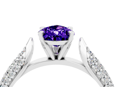 White gold Pear Cut Diamond Solitaire Engagement Ring with Pavé Band and Four-Prong Setting_4