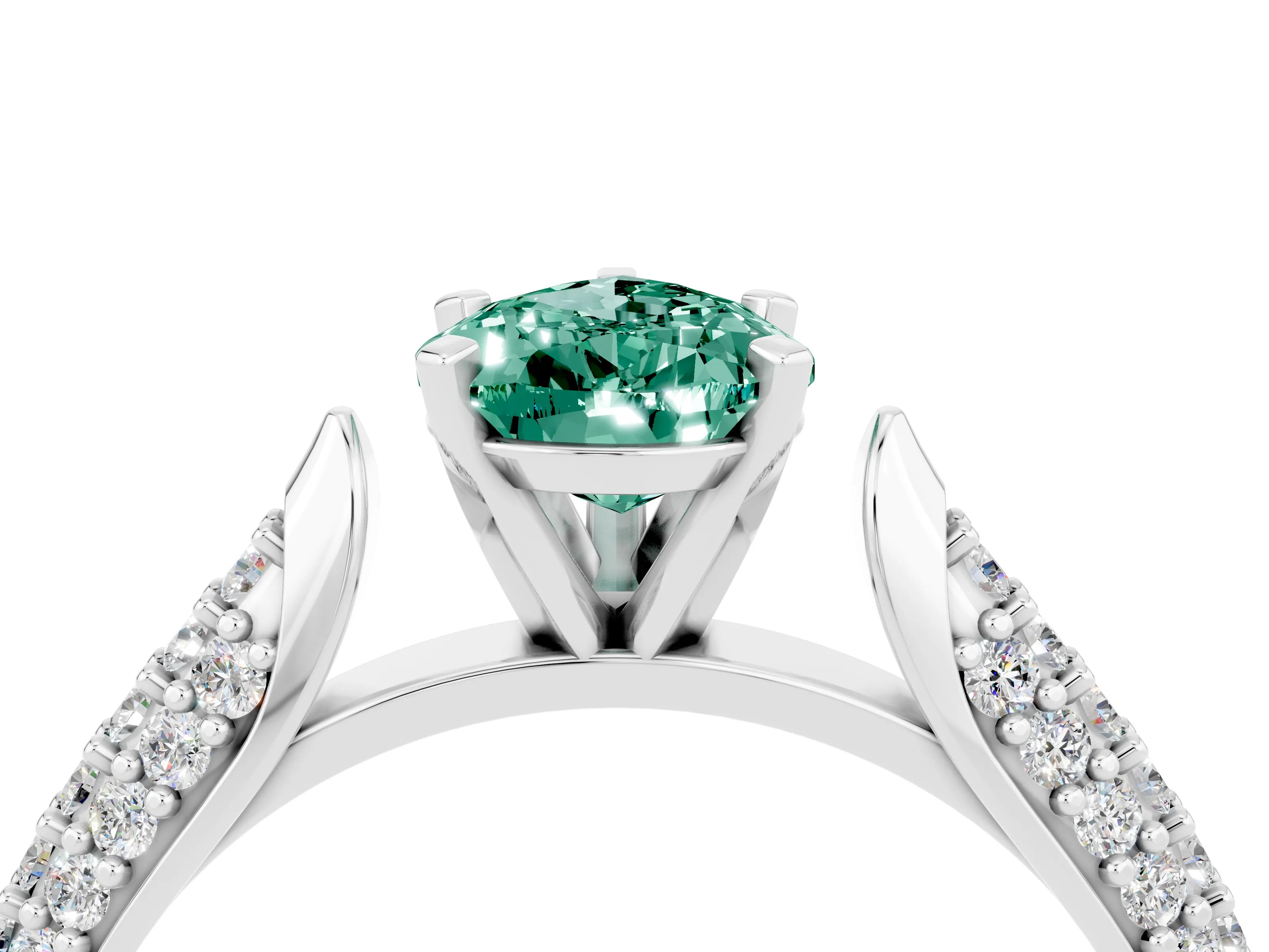 White gold Pear Cut Diamond Solitaire Engagement Ring with Pavé Band and Four-Prong Setting_4