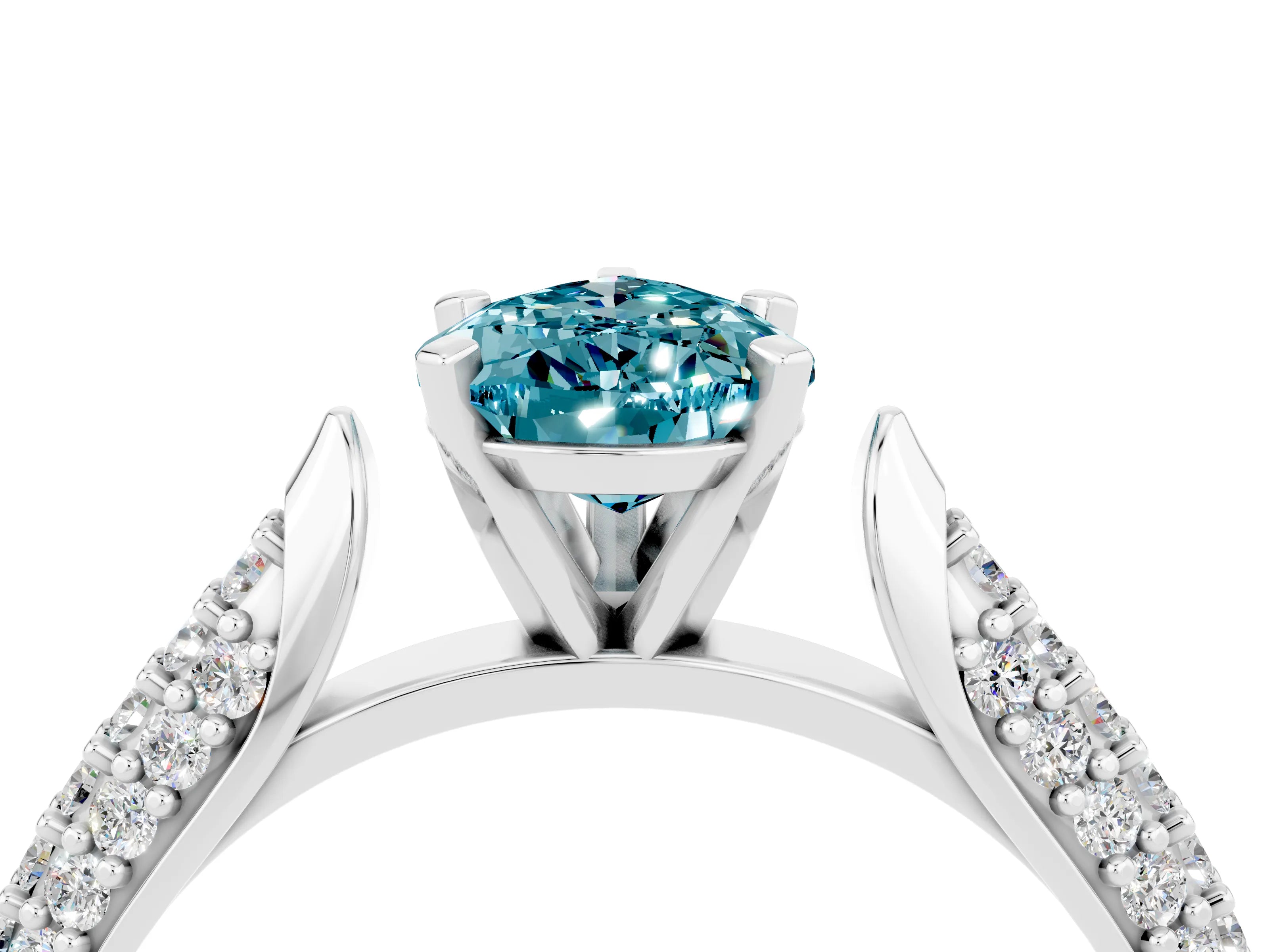 White gold Pear Cut Diamond Solitaire Engagement Ring with Pavé Band and Four-Prong Setting_4