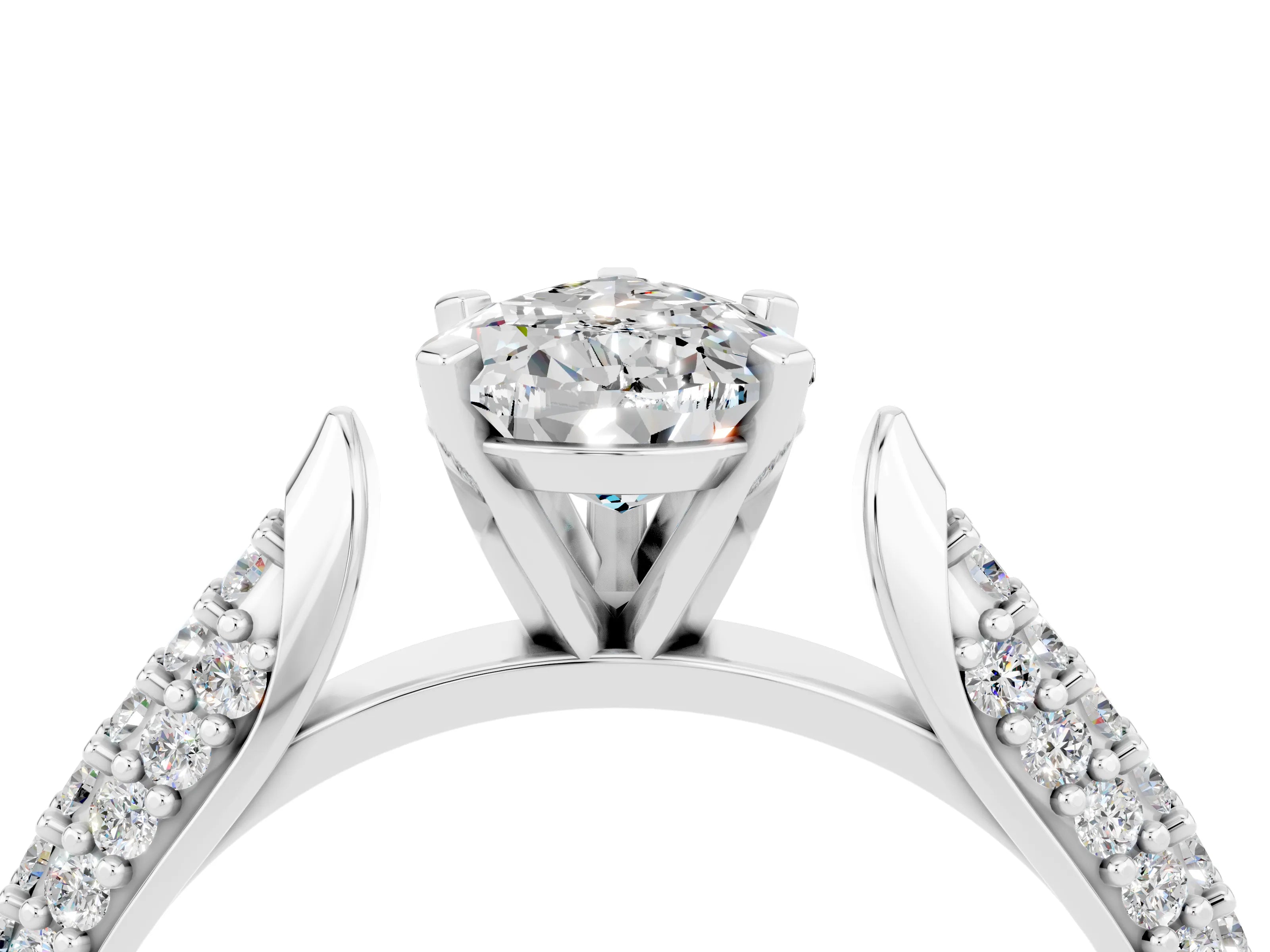 White gold Pear Cut Diamond Solitaire Engagement Ring with Pavé Band and Four-Prong Setting_4