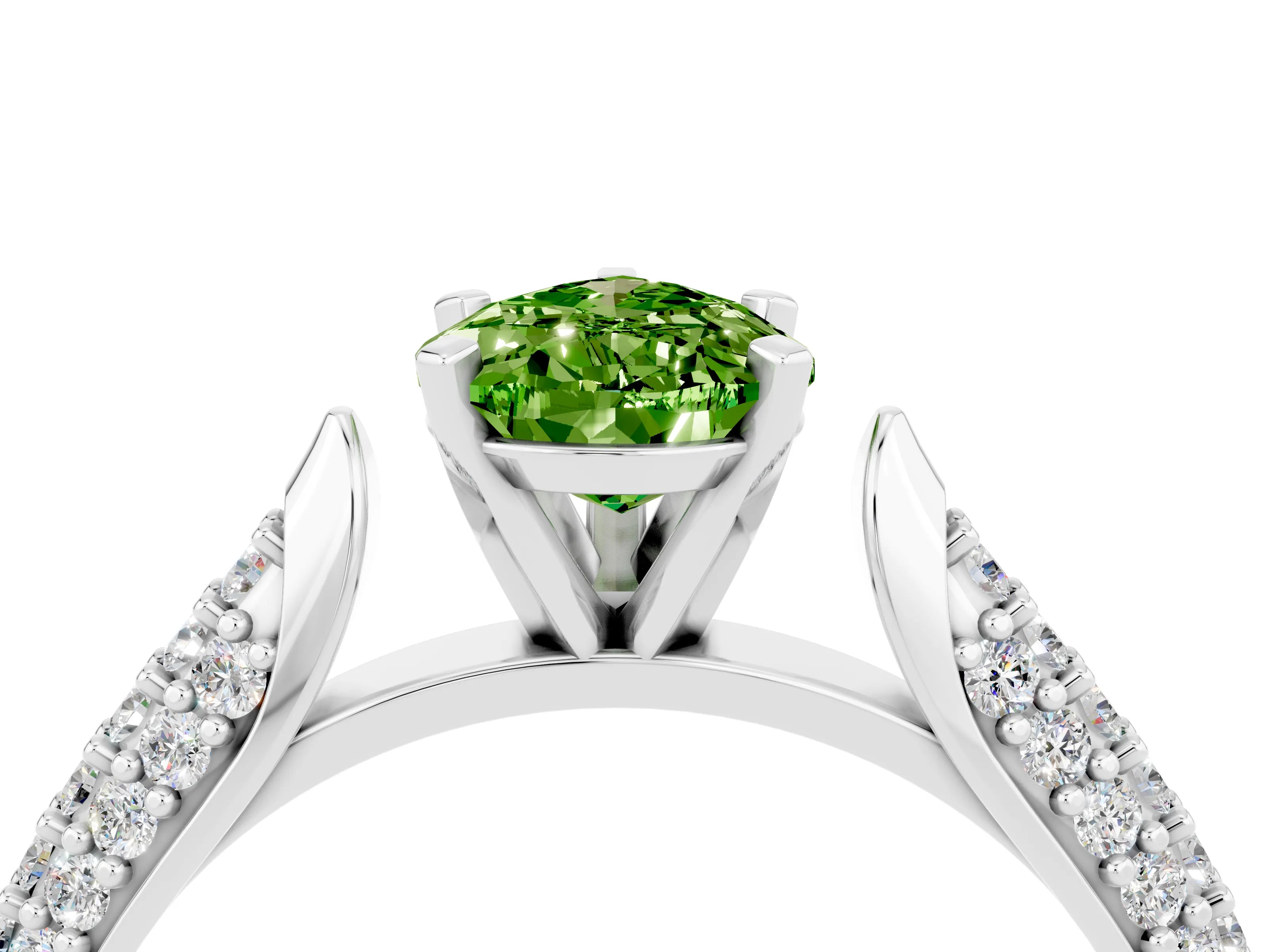 White gold Pear Cut Diamond Solitaire Engagement Ring with Pavé Band and Four-Prong Setting_4