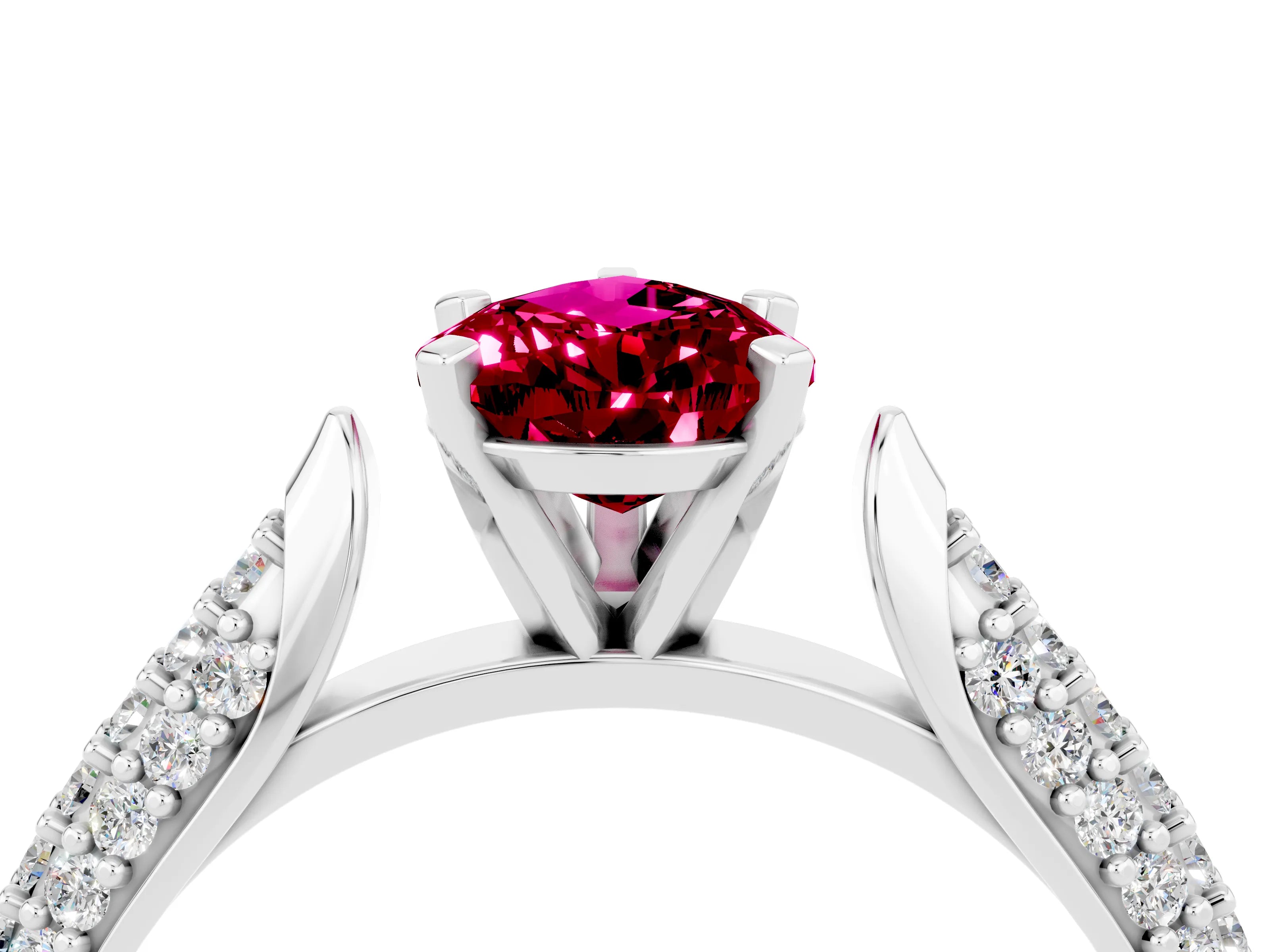 White gold Pear Cut Diamond Solitaire Engagement Ring with Pavé Band and Four-Prong Setting_4