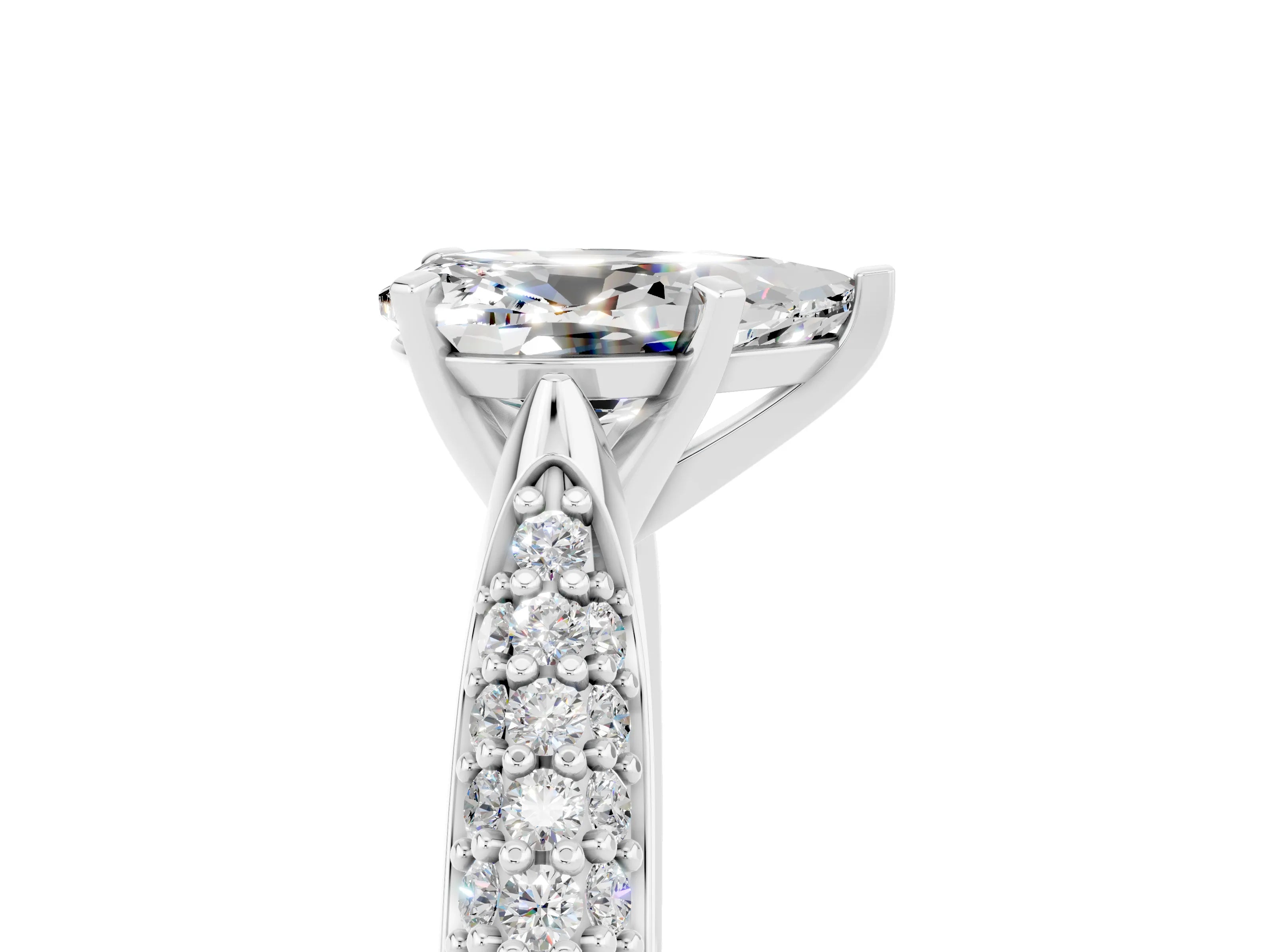White gold Pear Cut Diamond Solitaire Engagement Ring with Pavé Band and Four-Prong Setting_5