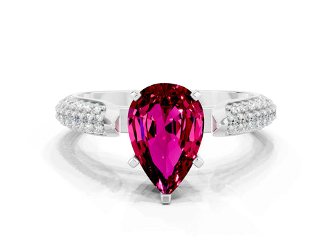 White gold Pear Cut Diamond Solitaire Engagement Ring with Pavé Band and Four-Prong Setting