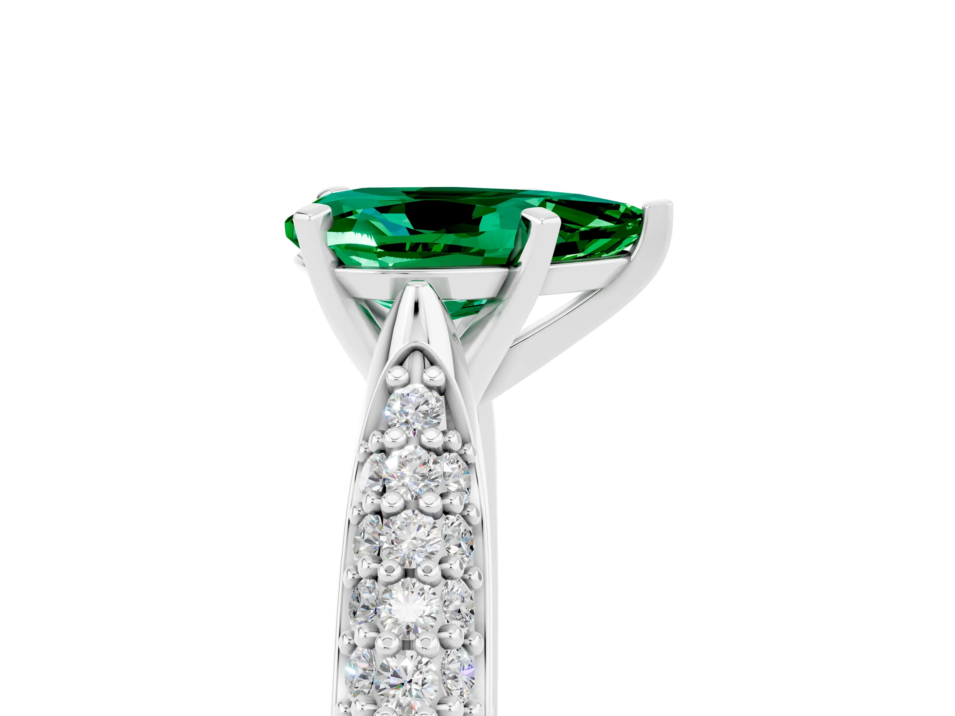White gold Pear Cut Diamond Solitaire Engagement Ring with Pavé Band and Four-Prong Setting_5