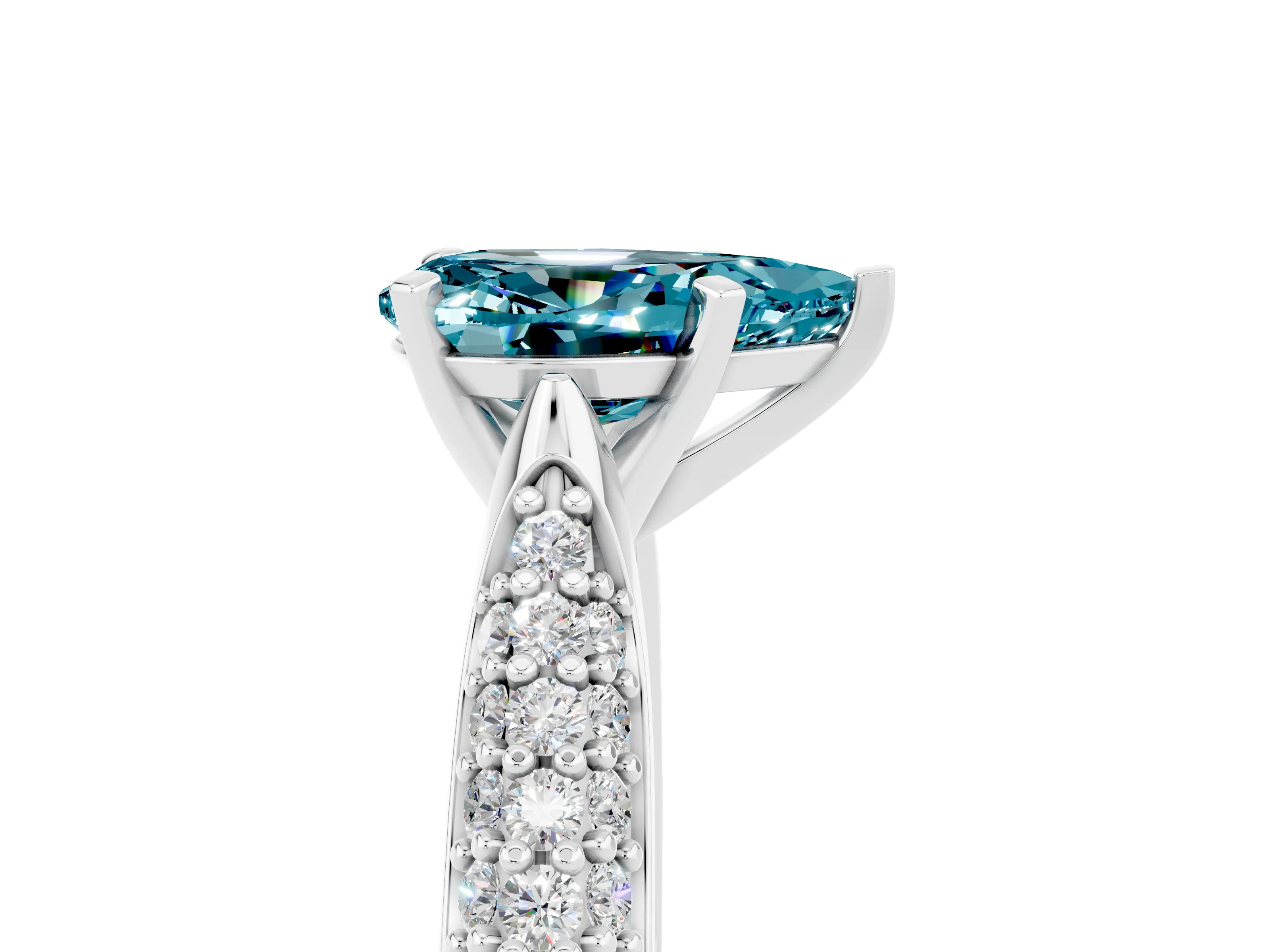 White gold Pear Cut Diamond Solitaire Engagement Ring with Pavé Band and Four-Prong Setting_5