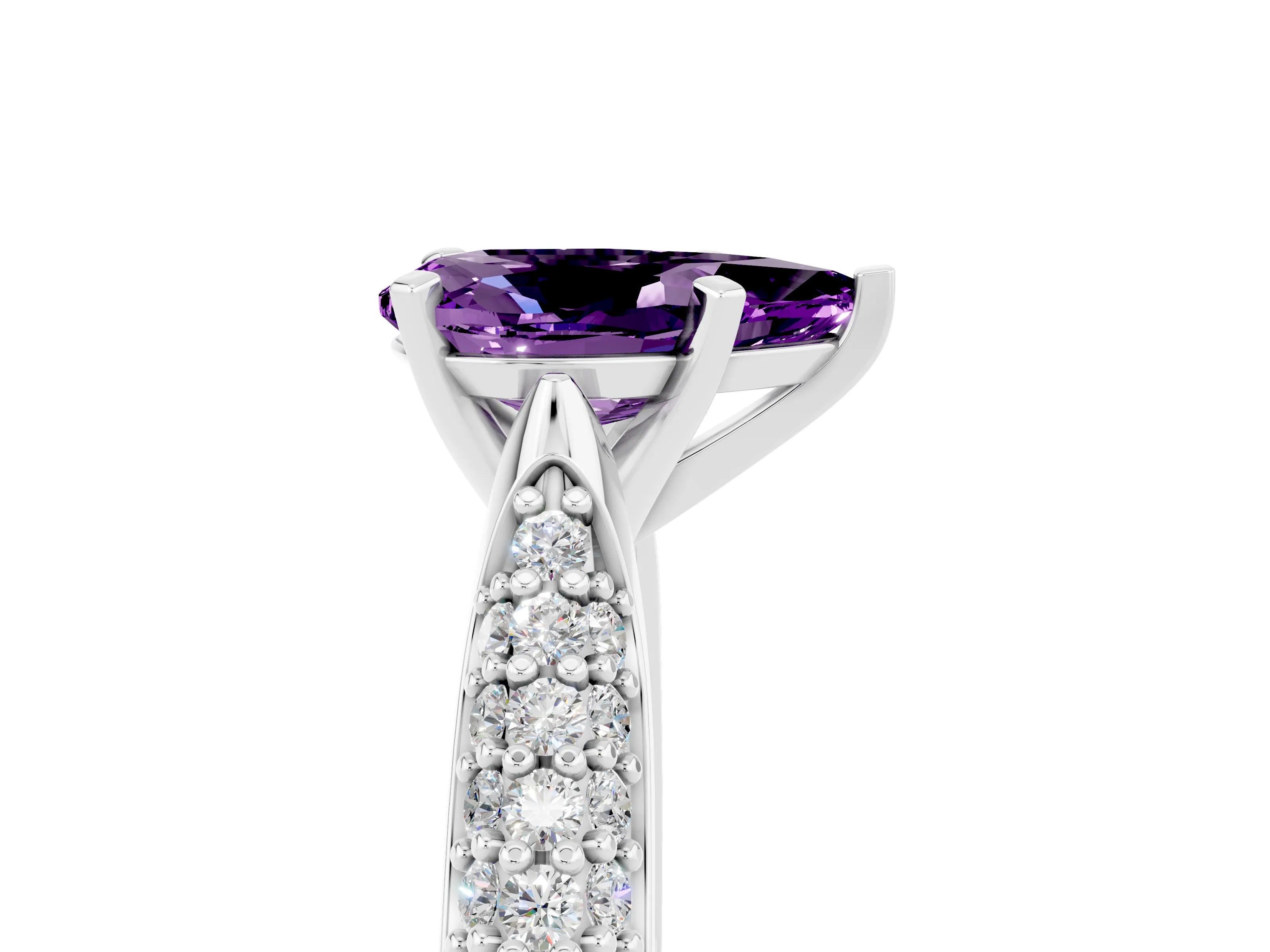 White gold Pear Cut Diamond Solitaire Engagement Ring with Pavé Band and Four-Prong Setting_5