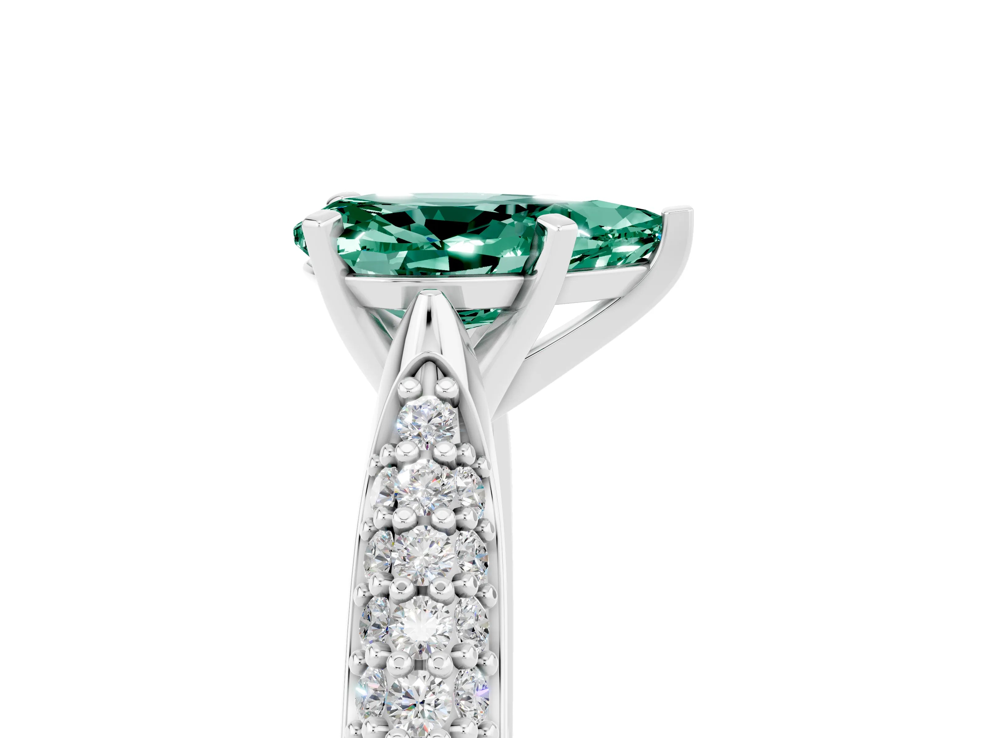 White gold Pear Cut Diamond Solitaire Engagement Ring with Pavé Band and Four-Prong Setting_5