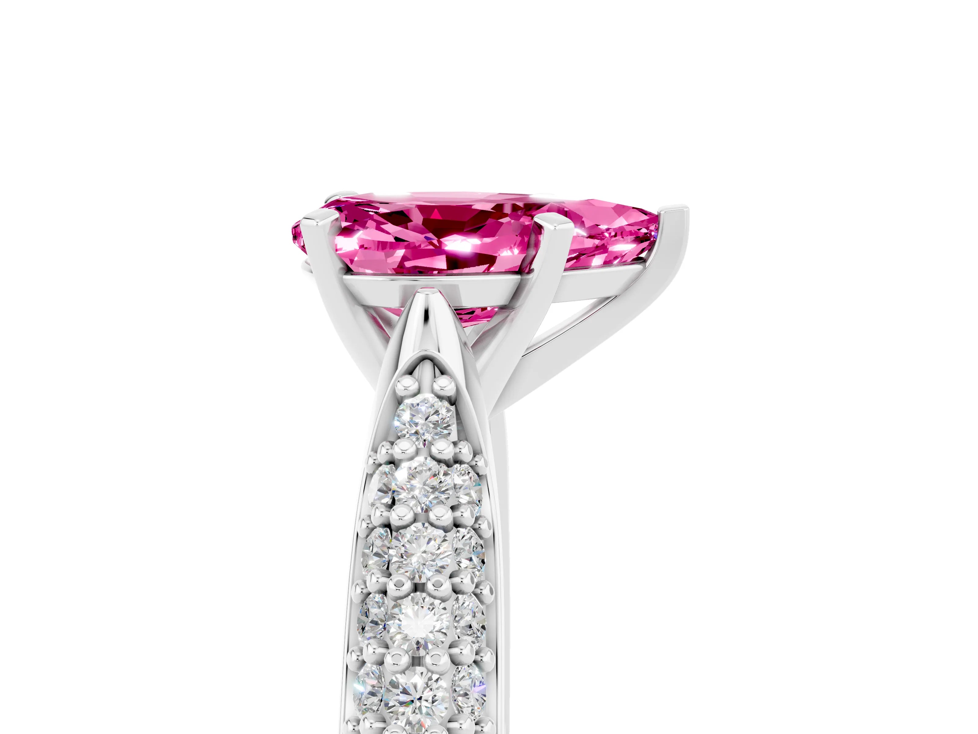 White gold Pear Cut Diamond Solitaire Engagement Ring with Pavé Band and Four-Prong Setting_5