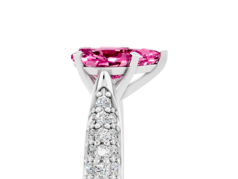 White gold Pear Cut Diamond Solitaire Engagement Ring with Pavé Band and Four-Prong Setting_5