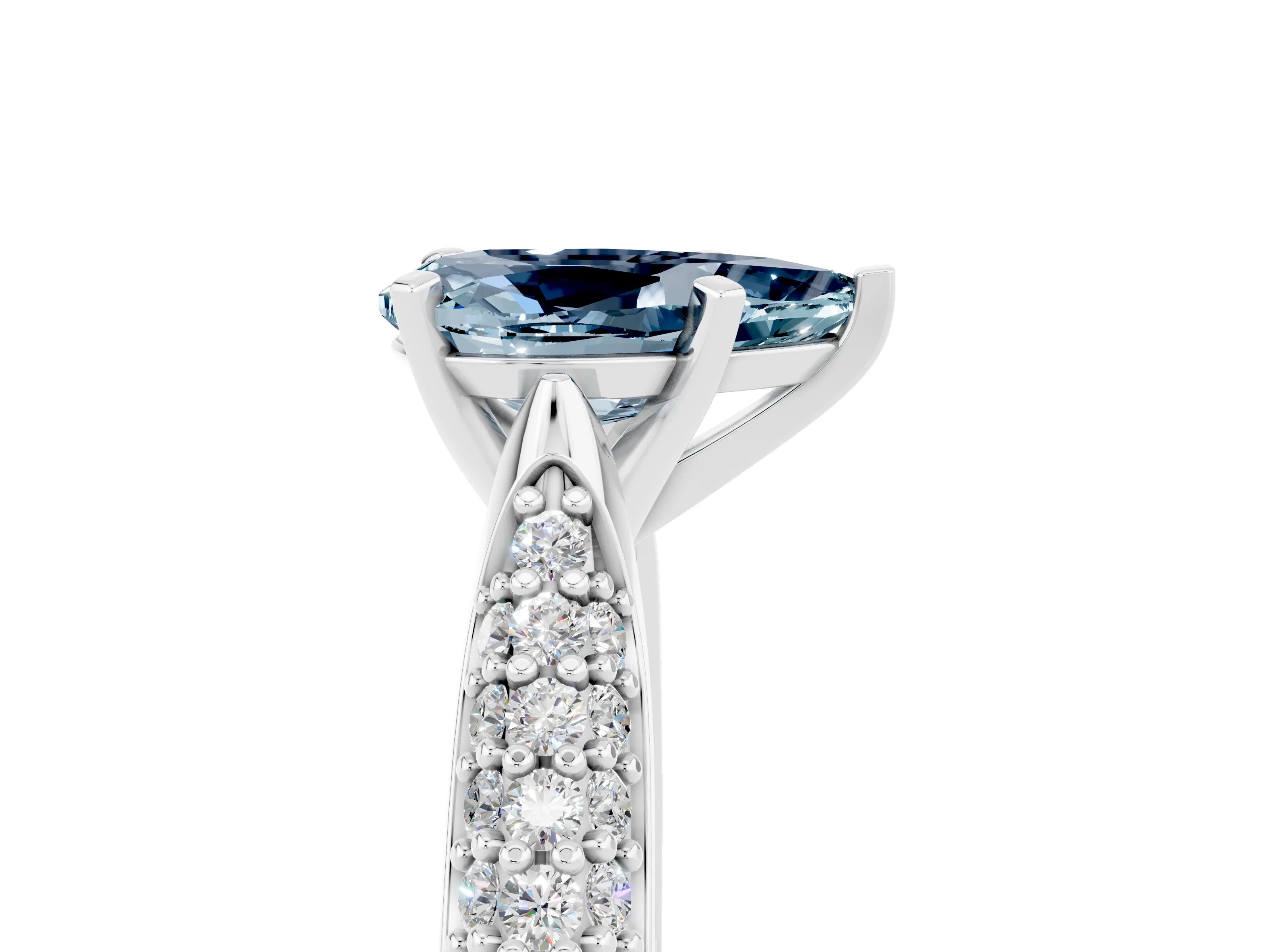 White gold Pear Cut Diamond Solitaire Engagement Ring with Pavé Band and Four-Prong Setting_5