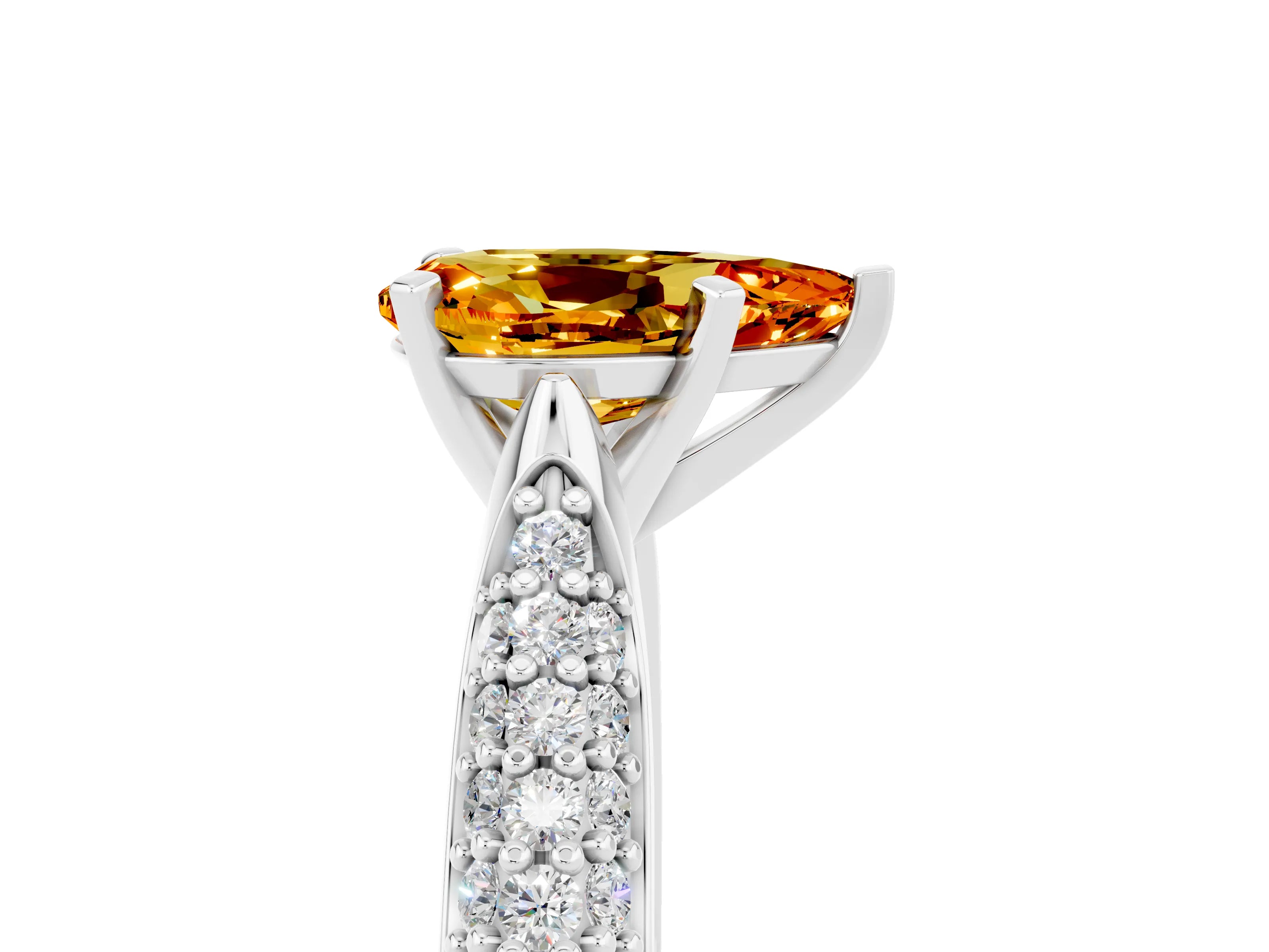 White gold Pear Cut Diamond Solitaire Engagement Ring with Pavé Band and Four-Prong Setting_5