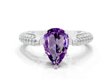 White gold Pear Cut Diamond Solitaire Engagement Ring with Pavé Band and Four-Prong Setting