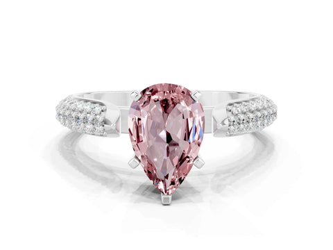 White gold Pear Cut Diamond Solitaire Engagement Ring with Pavé Band and Four-Prong Setting