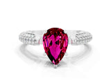 White gold Pear Cut Diamond Solitaire Engagement Ring with Pavé Band and Four-Prong Setting