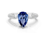 White gold Pear Cut Diamond Solitaire Engagement Ring with Pavé Band and Four-Prong Setting