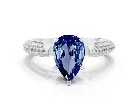 White gold Pear Cut Diamond Solitaire Engagement Ring with Pavé Band and Four-Prong Setting