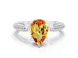 White gold Pear Cut Diamond Solitaire Engagement Ring with Pavé Band and Four-Prong Setting