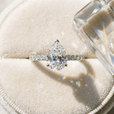 Silver 4.04 Carat F VS1 Pear Diamond Solitaire Engagement Ring with Round  Pavé Band and Prong Setting