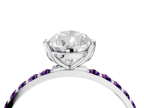 White gold Pear Cut Diamond Solitaire Engagement Ring with Round with Amethyst side stone Pavé Band and Prong Setting_16