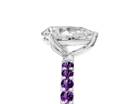 White gold Pear Cut Diamond Solitaire Engagement Ring with Round with Amethyst side stone Pavé Band and Prong Setting_17