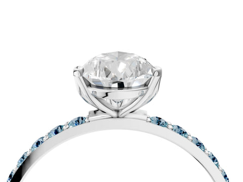 White gold Pear Cut Diamond Solitaire Engagement Ring with Round with Aquamarine side stone Pavé Band and Prong Setting_16
