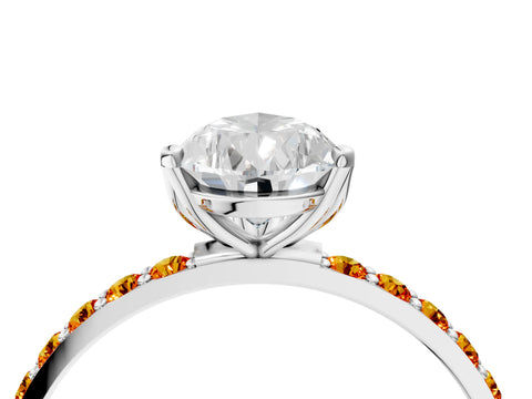White gold Pear Cut Diamond Solitaire Engagement Ring with Round with Citrine side stone Pavé Band and Prong Setting_4