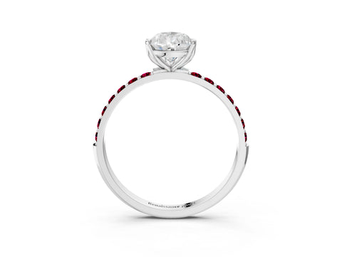 White gold Pear Cut Diamond Solitaire Engagement Ring with Round with Garnet side stone Pavé Band and Prong Setting_15