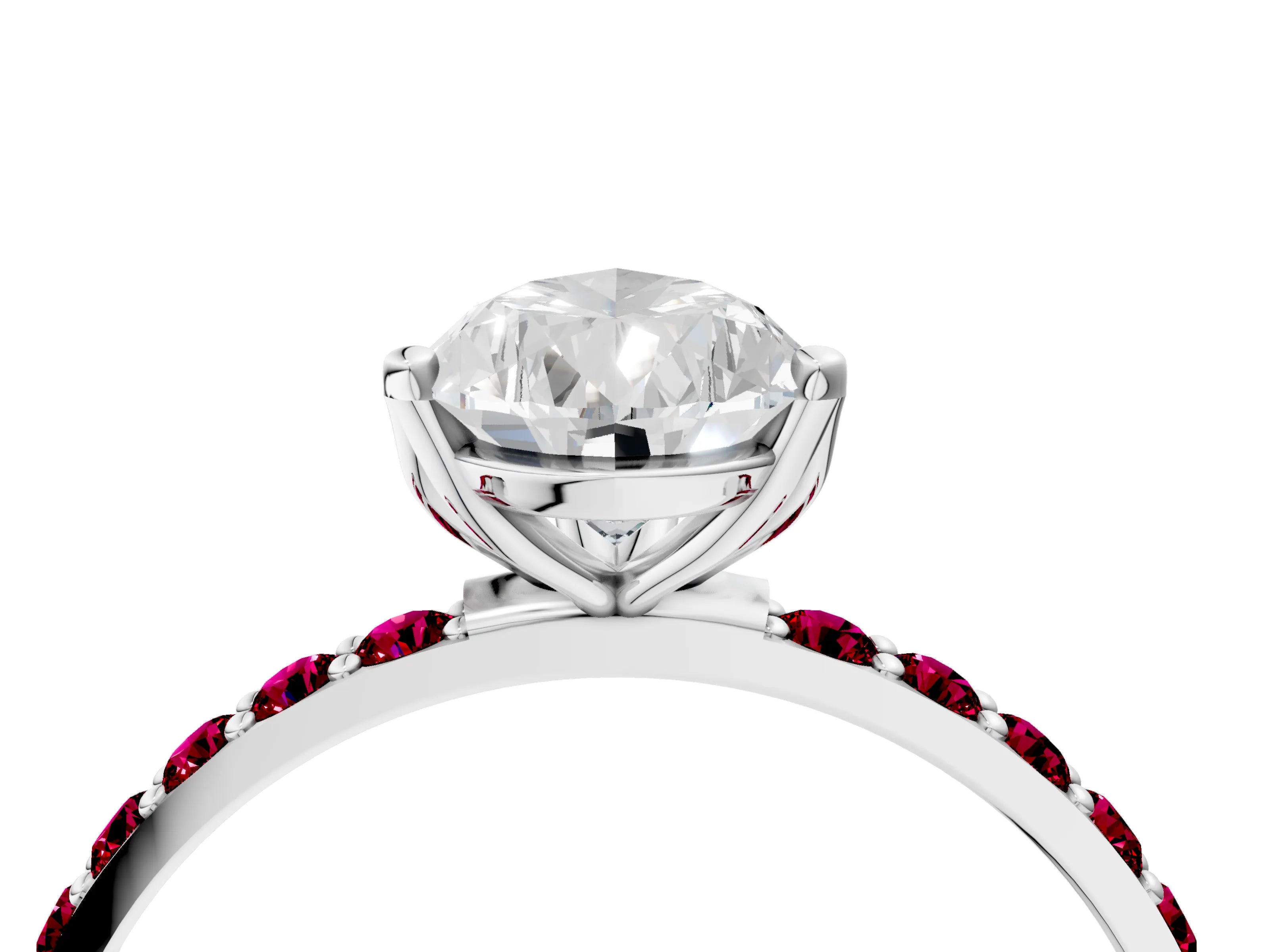 White gold Pear Cut Diamond Solitaire Engagement Ring with Round with Garnet side stone Pavé Band and Prong Setting_16