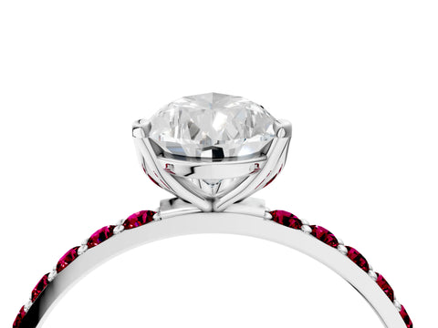 White gold Pear Cut Diamond Solitaire Engagement Ring with Round with Garnet side stone Pavé Band and Prong Setting_28