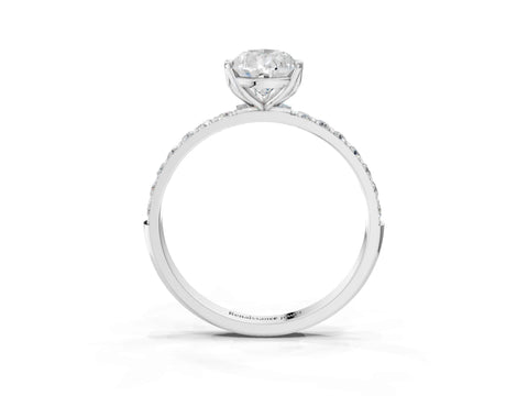 White gold Pear Cut Diamond Solitaire Engagement Ring with Round with Moissanite side stone Pavé Band and Prong Setting_15