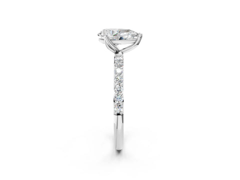 White gold Pear Cut Diamond Solitaire Engagement Ring with Round with Moissanite side stone Pavé Band and Prong Setting_26