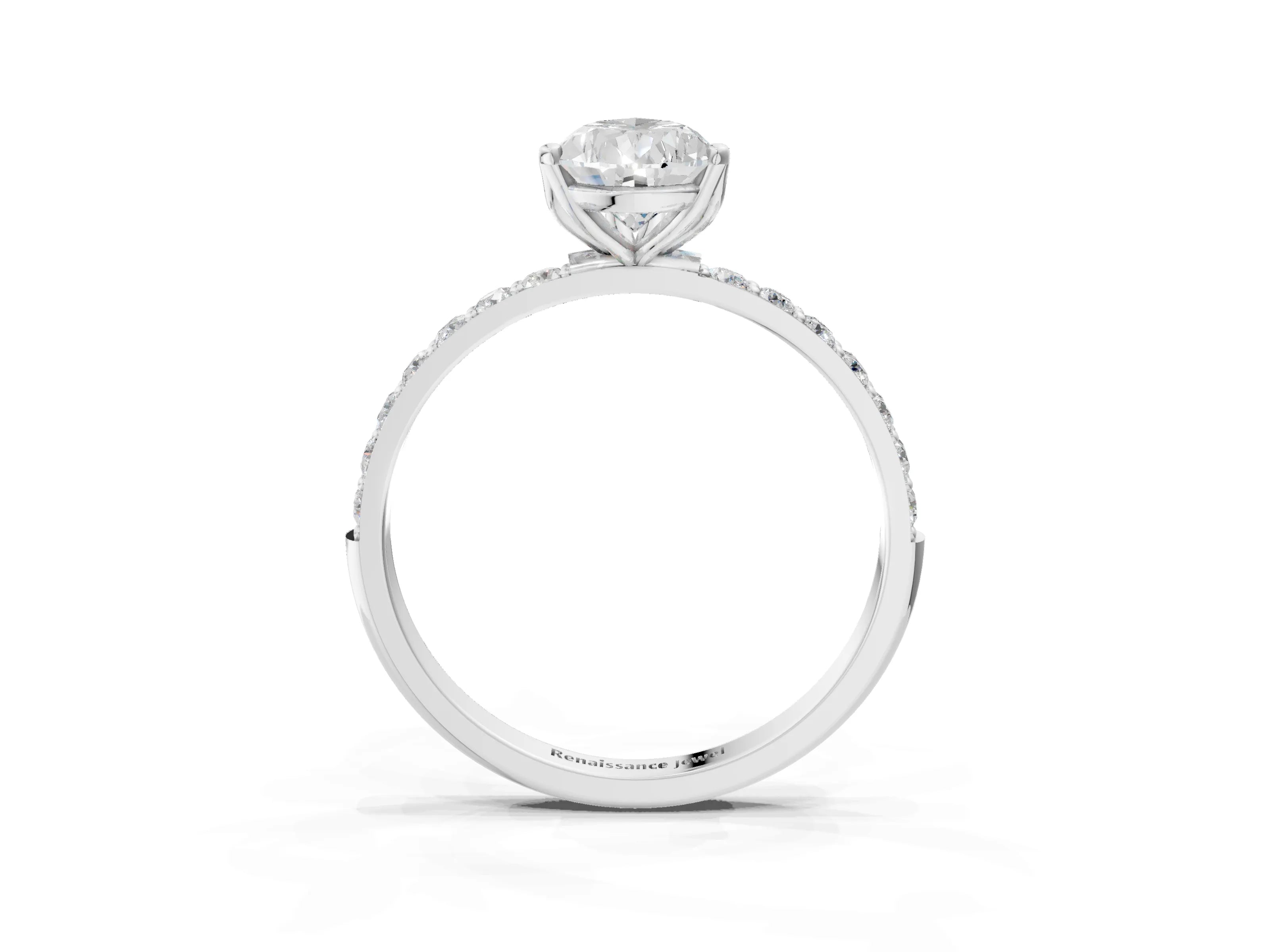 White gold Pear Cut Diamond Solitaire Engagement Ring with Round with Moissanite side stone Pavé Band and Prong Setting_27