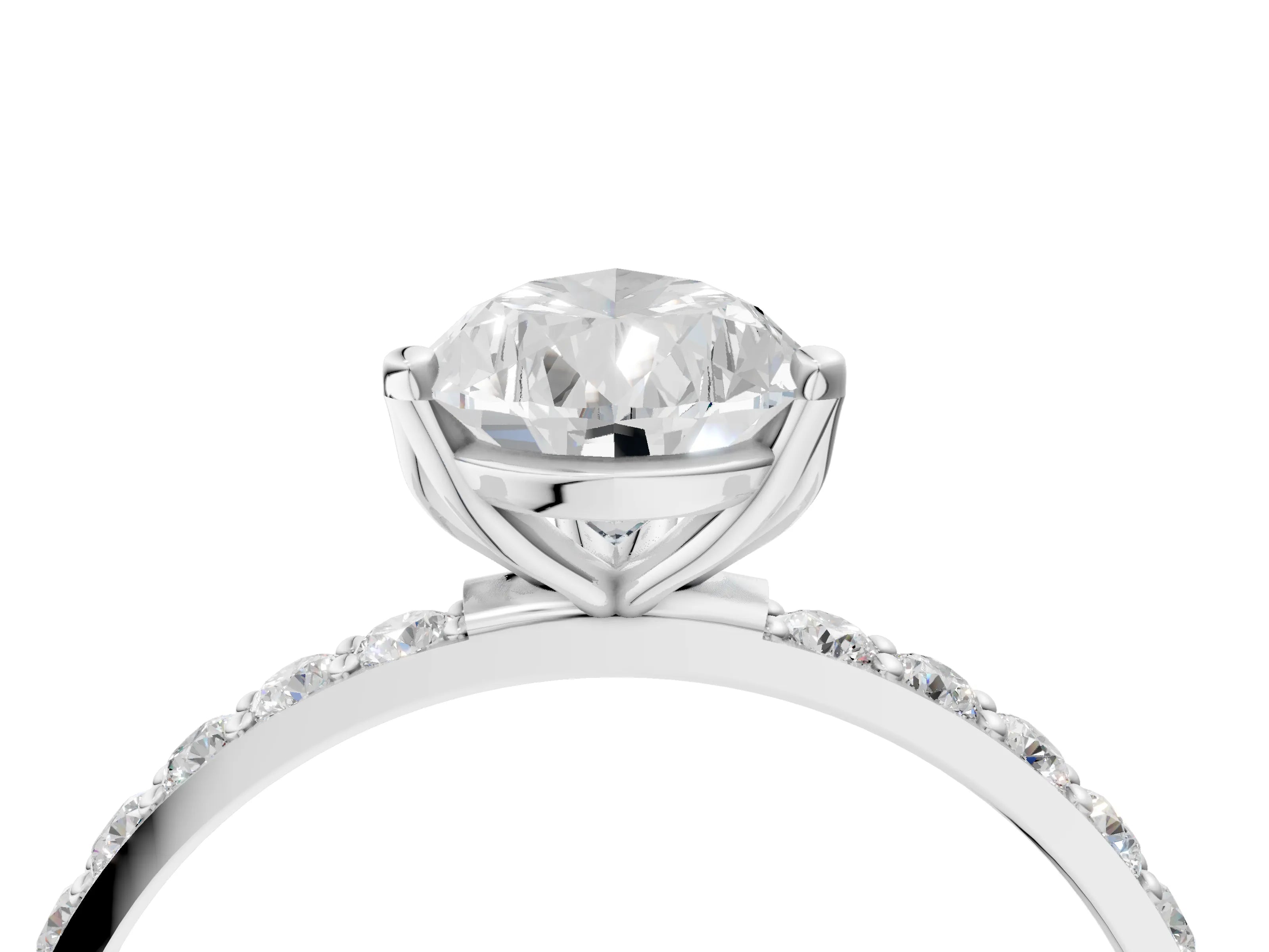 White gold Pear Cut Diamond Solitaire Engagement Ring with Round with Moissanite side stone Pavé Band and Prong Setting_28