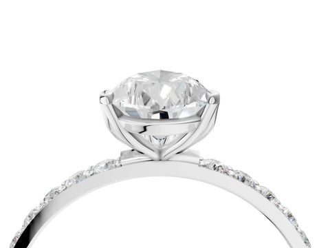 White gold Pear Cut Diamond Solitaire Engagement Ring with Round with Moissanite side stone Pavé Band and Prong Setting_28