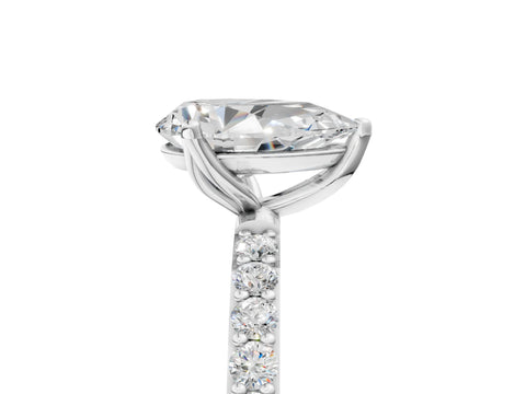 White gold Pear Cut Diamond Solitaire Engagement Ring with Round with Moissanite side stone Pavé Band and Prong Setting_29