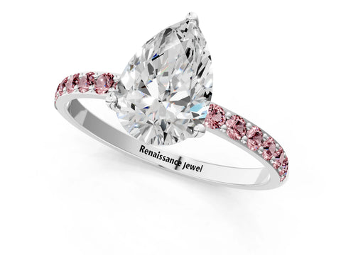 White gold Pear Cut Diamond Solitaire Engagement Ring with Round with Morganite side stone Pavé Band and Prong Setting_13