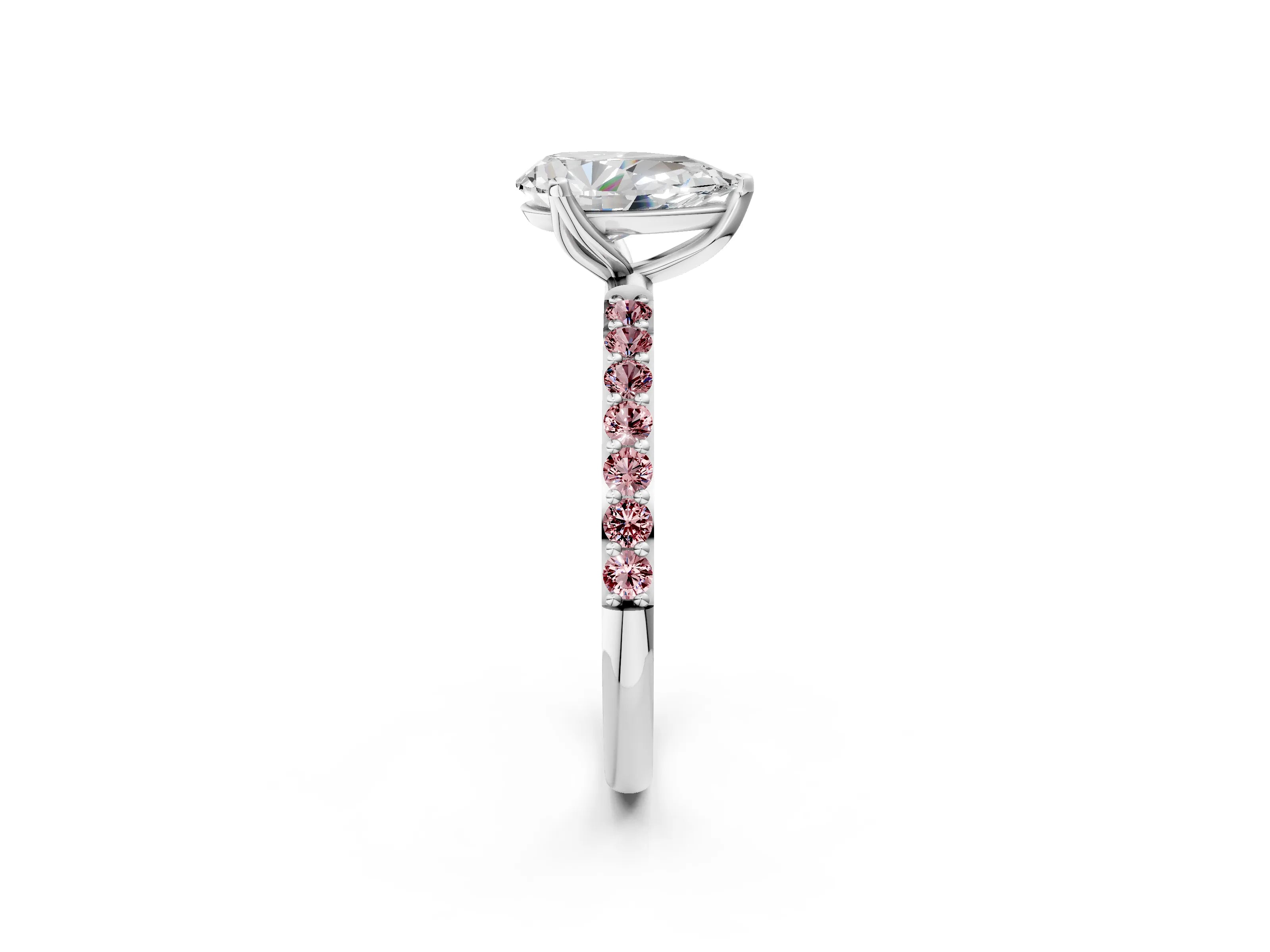 White gold Pear Cut Diamond Solitaire Engagement Ring with Round with Morganite side stone Pavé Band and Prong Setting_14
