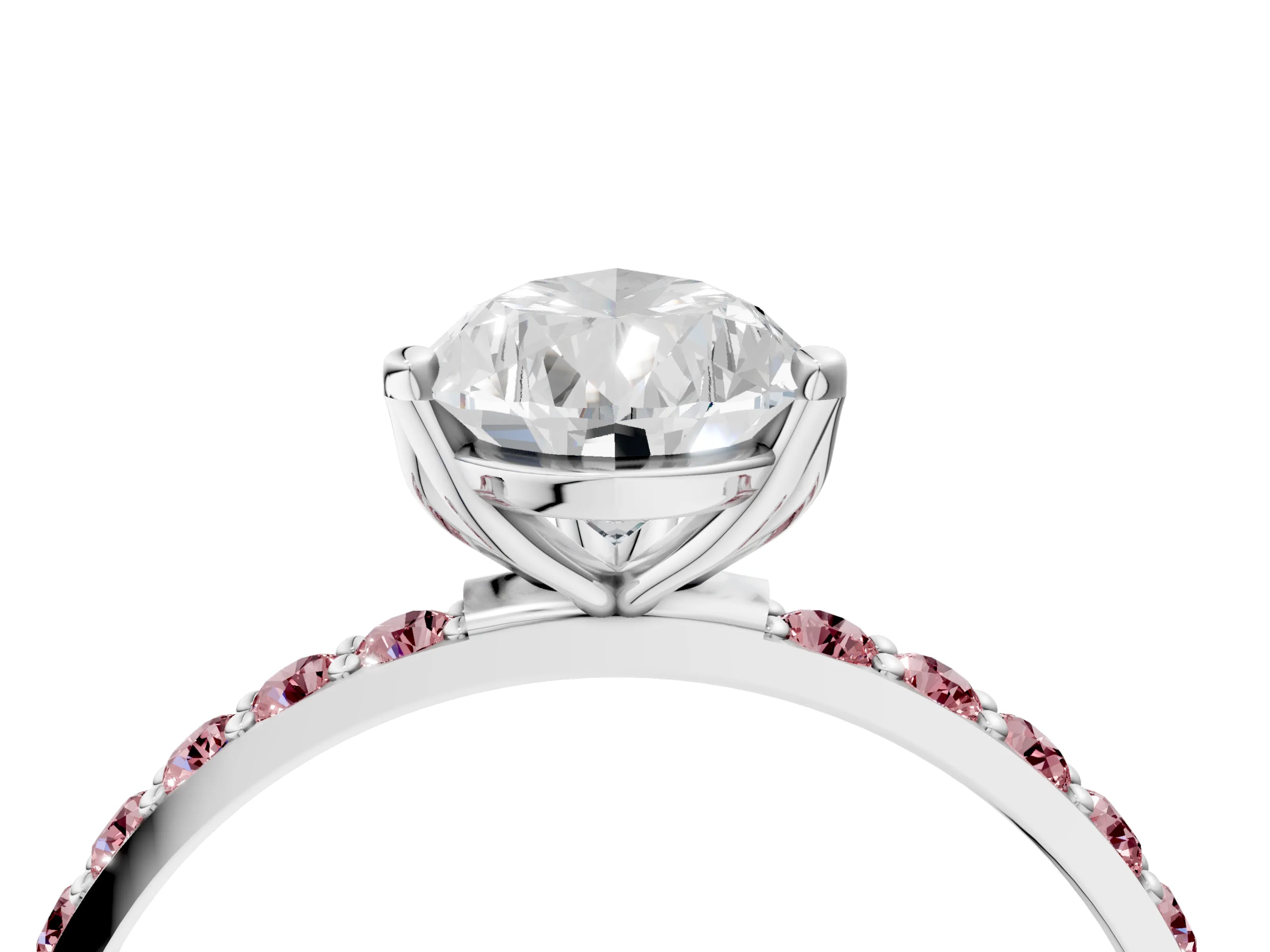 White gold Pear Cut Diamond Solitaire Engagement Ring with Round with Morganite side stone Pavé Band and Prong Setting_16