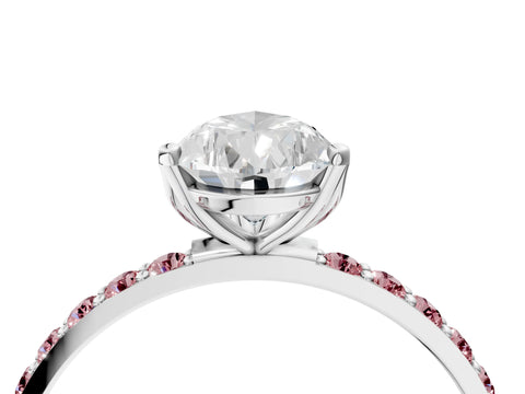 White gold Pear Cut Diamond Solitaire Engagement Ring with Round with Morganite side stone Pavé Band and Prong Setting_16