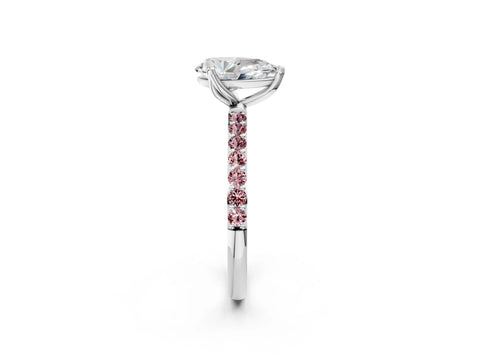 White gold Pear Cut Diamond Solitaire Engagement Ring with Round with Morganite side stone Pavé Band and Prong Setting_26