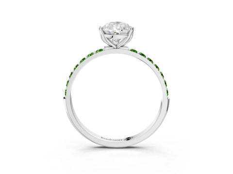 White gold Pear Cut Diamond Solitaire Engagement Ring with Round with Peridot side stone Pavé Band and Prong Setting_3