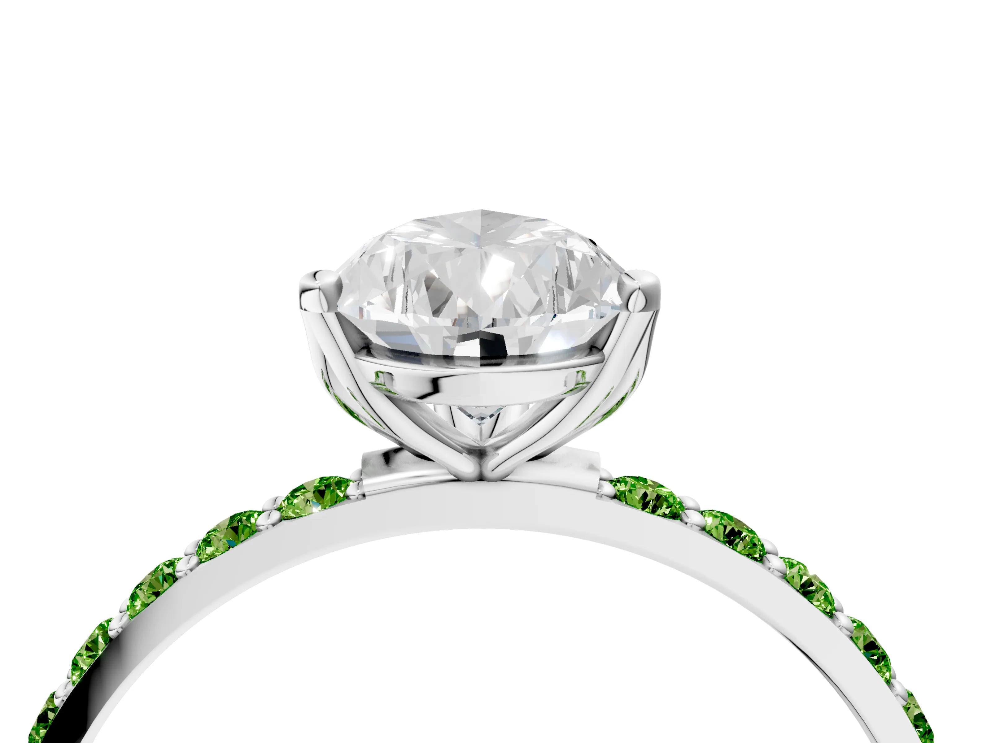 White gold Pear Cut Diamond Solitaire Engagement Ring with Round with Peridot side stone Pavé Band and Prong Setting_4