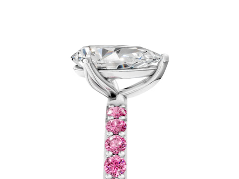 White gold Pear Cut Diamond Solitaire Engagement Ring with Round with Pink Sapphire side stone Pavé Band and Prong Setting_29