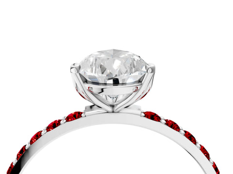 White gold Pear Cut Diamond Solitaire Engagement Ring with Round with Ruby side stone Pavé Band and Prong Setting_28
