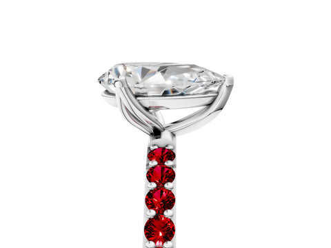 White gold Pear Cut Diamond Solitaire Engagement Ring with Round with Ruby side stone Pavé Band and Prong Setting_29