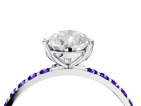White gold Pear Cut Diamond Solitaire Engagement Ring with Round with Tanzanite side stone Pavé Band and Prong Setting_10