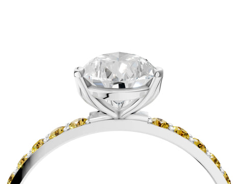 White gold Pear Cut Diamond Solitaire Engagement Ring with Round with Yellow Sapphire side stone Pavé Band and Prong Setting_28