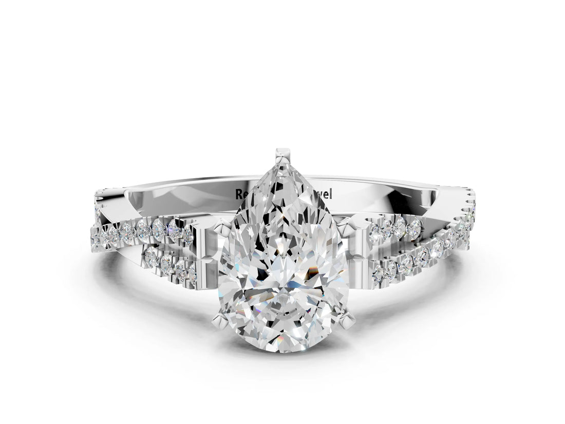 White gold Pear Cut Diamond Solitaire Engagement Ring with Twisted Pavé Band and Four-Prong Setting_64
