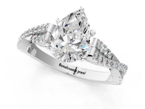 Platinum Pear-Shaped Solitaire Engagement Ring Setting with Twisted Split Pave Band